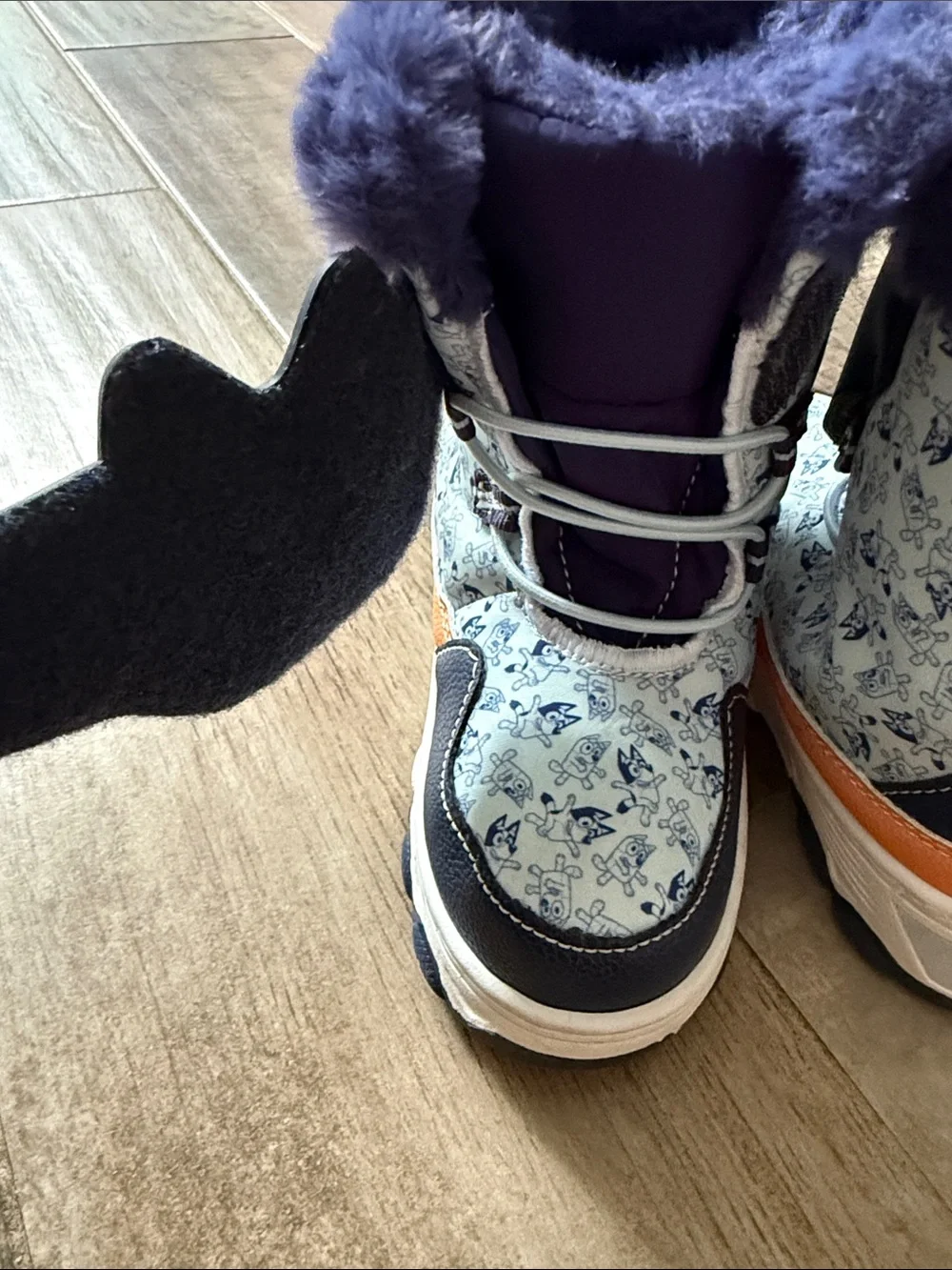Kids Plush-Cuff Bluey Character Snow Boots in Blue and Orange